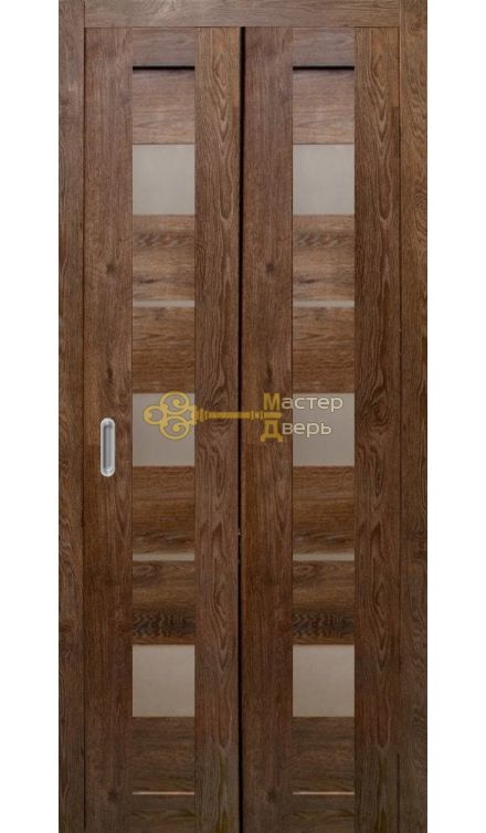 Дверь складная Дубрава Сибирь Параллель (2 полотна + 2 петли). Стекло матовое, цвет дуб шоколадный.