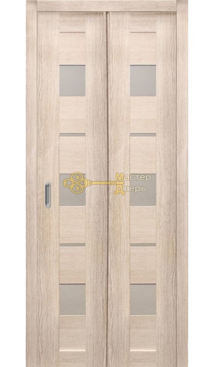 Дверь складная Дубрава Сибирь Параллель (2 полотна + 2 петли). Стекло матовое, цвет лиственница кремовая.