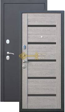 Тёплая дверь Троя 10 см , 2 замка, 1,4 мм металл, серебро антик+дуб дымчатый.