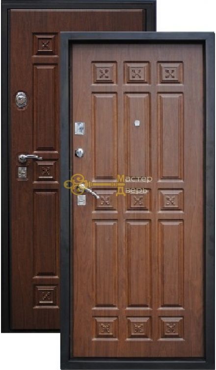 Дверь Город Мастеров, Алдан, 2 замка, 1,5мм сталь, (коричневый металлик+итальянский орех)