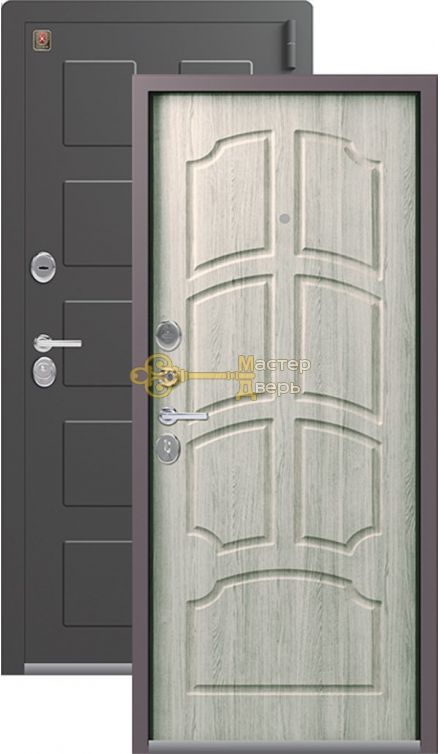 Тёплая входная дверь Легион L-5, 2 замка. 1,5 мм металл, серый шёлк+полярный дуб.