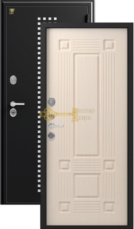 Дверь Зевс, Z-5 италия, 2 замка, 1,5мм сталь, (чёрный шёлк с перфорацией+лиственница светлая)