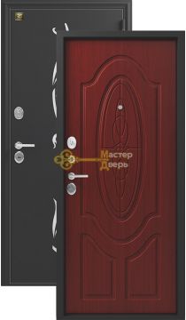 Дверь Зевс, Z-7,2 замка, 2мм сталь, (черный шёлк с перфорацией+махагон)